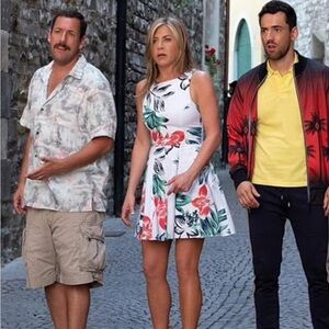 AQUA Bloomingdale’s ASO Jennifer Aniston Tropical Print Dress - Red, Blue, White